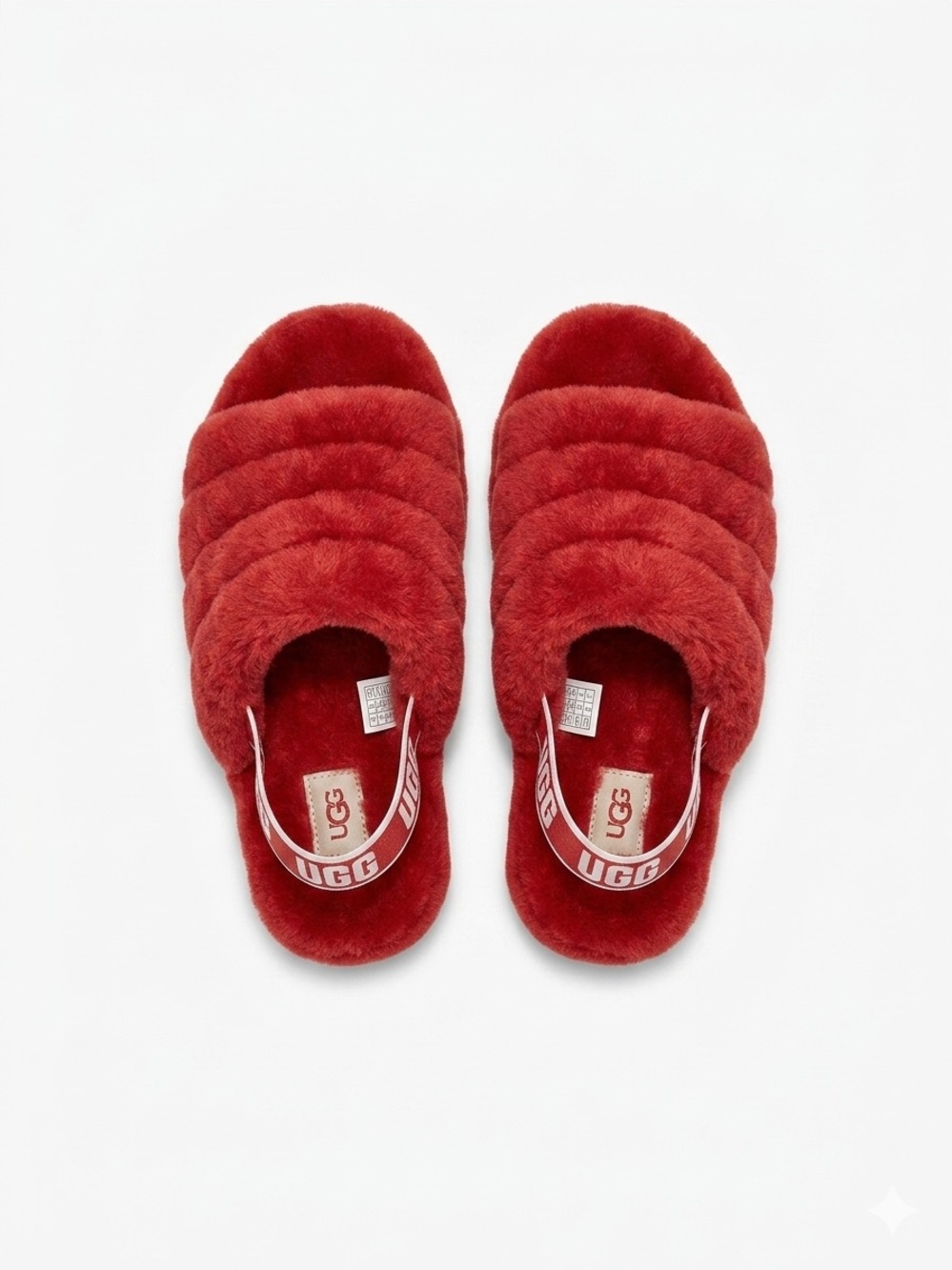 UGG Red Plush Slide Slippers with Branded Heel Strap
